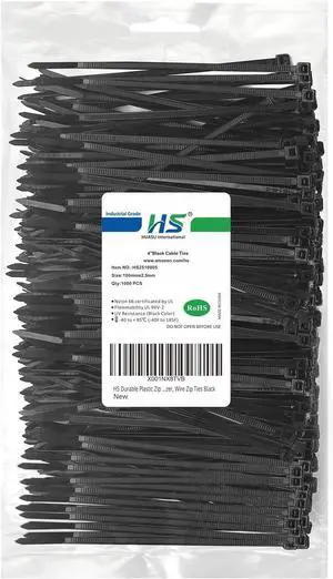 Durable Plastic Zip Ties 4 Inch (Bulk-1000 Pack) Small Tie Wraps Thin 18 Lbs Self-Locking Nylon Cable Ties for Electronics Organizer Wire Zip Ties UV Rated Black