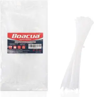 8 Inch Zip Cable Ties (100 Pieces) Self-Locking Premium Nylon Cable Wire Ties Heavy Duty White for Indoor and Outdoor by