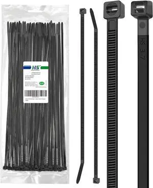 UV Protected Zip Ties 12 Inch (100 Pack) Self Locking Strong Plastic Wire Ties 12 Inch Black Nylon Cable Ties 50 LBS Outdoor Indoor Purpose