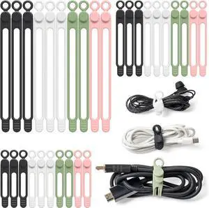 30Pcs Cord Organizer Silicone Cable Ties Reusable Cord Ties for Electronics Multipurpose Elastic Wire Ties Travel Essentials for Cable Organizer Wire Organizers for Fastening Cords