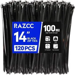 Zip Ties 120 Pack 14 inch Black Cable Ties Heavy Duty Plastic Wire Ties with 100 lb Tensile Strength Black Nylon Zip Ties for Indoor and Outdoor