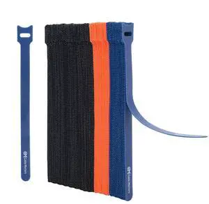 100-Pack 8-inch Hook-and-Loop Reusable Wire Ties/Cable Ties with 42 lbs Tensile Strength - Multi-Color Black Blue and Orange Cord Ties Cord Wrap Zip Ties Cable Management Straps