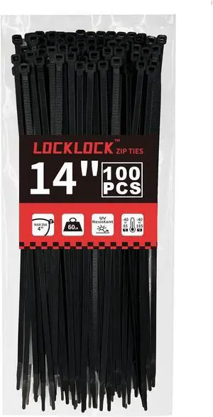 Zip Ties 14 inch(100 Pack) 60 lb Black Heavy Duty Wire Ties UV Resistant Cable Ties for Indoor and Outdoor Use