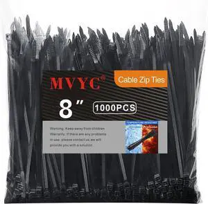 Zip Ties Heavy Duty Cable and Wire Ties with 50 Ibs Tensile Strength and UV Resistance for Home Office Garden Workshop Black (8 Inch 1000 Pack)