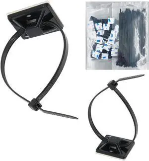 Strong Self Adhesive Wire Clips Cable Zip Tie Mounts 1 with 8 Inch Zipties Black UV Protection Outdoor 100 Pcs Sticky Wire Fasteners Cable Guide Management Mounting Suqare Holder Anchor Base large