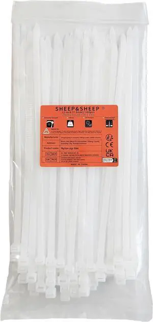 White Zip Ties 12 Inch(100 Pieces) Heavy Duty Self-Locking Nylon Cable Ties 120LBS Tensile Strength Ideal for Indoor & Outdoor Use