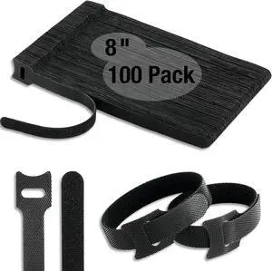 100 PCS 8-Inch Cable Ties Reusable Cable Management Under Desk Cord Organizer Cable Clips and Cord Wrap Black