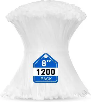 Zip Ties 1200pcs Cable Zip Ties 8 Inch Heavy Duty White Plastic Wire Ties with 50lb Tensile Strength Self-Locking Nylon Cable Ties Wire Management for Indoor and Outdoor