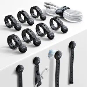 2025 Upgraded Magnetic Cable Ties with Magnets for Bundling & Cable Management Reusable Silicone Cord Ties Multi-Purpose Cord Organizer Clips for Home Office & Travel (12-Pack Black)
