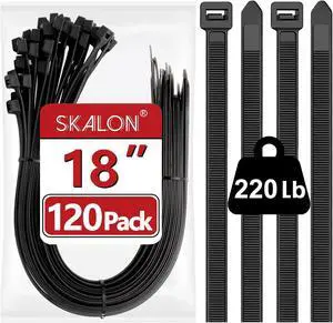 Large Zip Ties 18 Inch (120 Pack) - Heavy Duty 220 lb Tensile Strength Black Cable Ties Extra Long Wire Ties