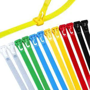 100 PCS 12 Inch Color Releasable Cable Zipper Cable Ties Adjustable Reusable 50 Lbs Tensile Strength Nylon Cable Ties for Lndoor and Outdoor Multipurpose Plastic Cable Ties (Multicolor)