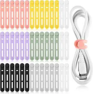 42 Pcs Silicone Cable Ties Reusable Cord Straps Multipurpose Elastic Cable Organizer for Bundling Fastening Earphone Phone Charger Home Office School(Multicolor 3.15 Inch)