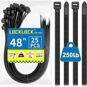 Large Zip Ties Heavy Duty Outdoor 48 inch (25 Pack) Heavy Duty Zip Ties 250 lbs Black