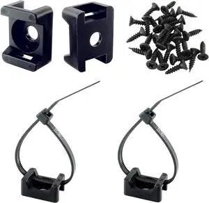 Saddle Type Cable Zip Tie Mounts Base Kit with Screw Hole Set Strong 6 Inch Nylon Cable Ties and Screws Each 100 PCS Wire Clips Anchor Management Fastener for Baseborad Wall or Desk Black