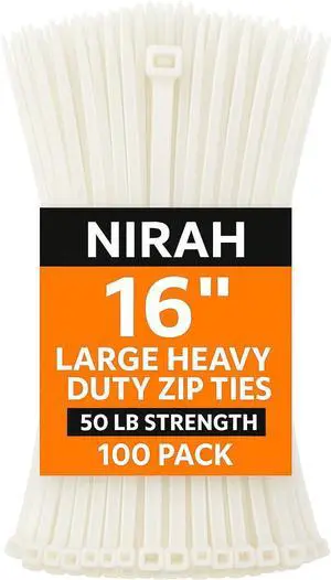 Large Zip Ties 16 inch Clear White Heavy Duty Cable Ties UV resistant Self-locking Multi-purpose Wire Ties for Professionals Office Home Garden and Cable Management by