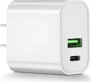 Updated Power Delivery USB Wall Charger, QC 3.0 Technology, Fast 3A/20W Dual Ports Wall Charger, Portable Phone Charger Plug, Compatible with iPhone, iPad, Samsung, Google Pixel and More