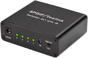 Fiber Optic Switcher Digital Optical Audio Switch SPDIF/TOSLINK Audio 4x1 Switcher Splitter Extender IR Remote100-240V