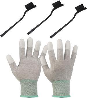 ESD Antistatic Gloves for PC Repair Carbon Fiber PU Coated Finger Anti-Static Gloves to Protect The Safety of Computer Installation Repair and Antistatic Cleaning Brush