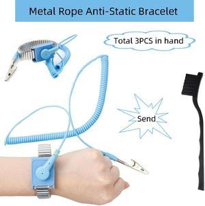 Metal Anti-Static Corded Bracelet Wireless ESD Wristband Anti Static Wrist Strap Metal Elastic Band Cordless Discharge Bracelet Blue, Hand Tools & Accessories Send One Brush