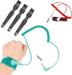 Wired Anti Static Wrist Strap, ESD Wrist Strap with Grounding Wire with Alligator Clip, Grounding Bracelet Strap for Sensitive Electronic Devices, Green,Red With Small Brush