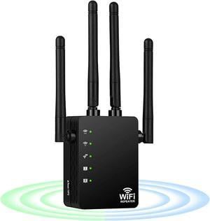 WiFi Range Extender 1200Mbps AC1200 Wireless Signal Repeater Booster 24  58GHz Dual Band 4 Antennas 360 Degree Full Coverage Support One Button Setup with Ethernet Port Easy Setup