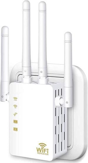 AC1200 Dual Band WiFi Range Extender, Repeater / Access Point / Router / Media Bridge with 4 High Gain External Antenna 1200Mmbps Wifi Booster, 802.11AC, WPS Easy Set Up, WPA, WPA2, Wall Plug