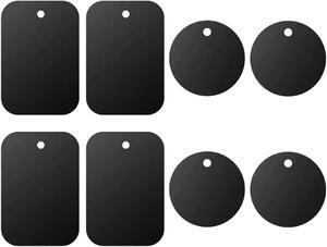 Universal Metal Plate 8 Pack for Magnetic Phone Car Mount Holder Cradle with Adhesive (Compatible with Magnetic Mounts) - 4 Rectangle and 4 Round Black