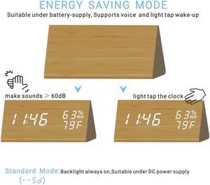 Digital Clock, 3 Alarm Settings, with Wooden Electronic LED Time Display, Dual Temperature & Humidity Detect, Ideal for Bedroom, Bedside Kids, Batteries not Needed
