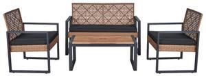 4-Piece Patio Furniture Set Outdoor Balcony Porch Garden Backyard Lawn Furniture Acacia Wood Table Top, Morden Black and Light Brown