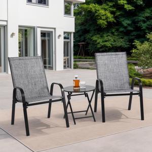 3 Piece Patio set, Outdoor Camping Chairs with Breathable Textilene Fabric, folding table with steel table top, 2chairs and 1table set 
( Grey)