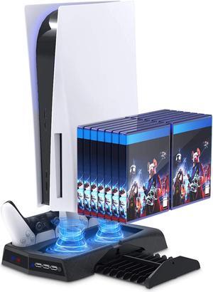 Vertical Stand with Cooling Fan for PS5 Console and PS5 Digital Edition,Charger for
 Charging Station Dock with Dual Controller Charger Ports and Retractable Game Storage for PS5 and DualSense - Black