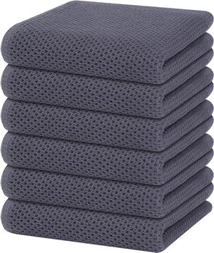 100% Cotton Waffle Weave Kitchen Dish Cloths 6-Pack, Dark Grey 100% Cotton Waffle Weave Kitchen Dish Cloths 6-Pack, Dark Grey