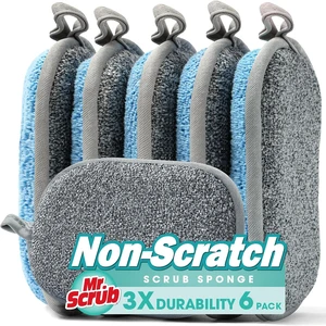 Sponges Kitchen Dish Sponge for Washing Dishes Cleaning Kitchen, All-Purpose, 6 Pack, Non Scratch, Rough Scrubbers Side for Non-Stick Cookware, Soft Microfiber Scrub Side for Dishes, Mr. Scrub Sponges Kitchen Dish Sponge for Washing Dishes Cleaning Kitchen, All-Purpose, 6 Pack, Non Scratch, Rough Scrubbers Side for Non-Stick Cookware, Soft Microfiber Scrub Side for Dishes, Mr. Scrub