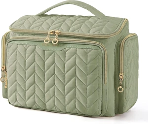Travel Toiletry Bag, Large Wide-open Travel Bag for Toiletries, Makeup Cosmetic Travel Bag with Handle-Black Green Travel Toiletry Bag, Large Wide-open Travel Bag for Toiletries, Makeup Cosmetic Travel Bag with Handle-Black Green