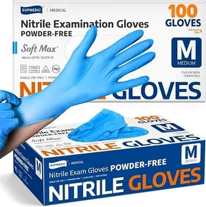 Supmedic Medical Soft Max Nitrile Exam Gloves Powder-Free Disposable 100 Ct M Supmedic Medical Soft Max Nitrile Exam Gloves Powder-Free Disposable 100 Ct M