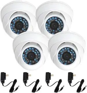 VideoSecu 4x Weatherproof Indoor Outdoor Vandal-proof Infrared Day Night Vision Security Cameras CCTV Surveillance Built-in 1/3 inch CCD 3.6mm Wide Angle Lens 480TVL with 4 Power Supply 1FI