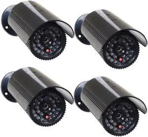 VideoSecu 4 Packs of Fake Security Camera Dummy Infrared IR LED Light CCTV Home Bullet Camera with Blinking Flashing Light Indoor Surveillance BFG