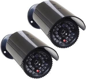 VideoSecu 2 Pack Fake Security Camera Dummy Infrared IR LED Light CCTV Home Bullet with Blinking Flashing Light Indoor Imitation Simulated Surveillance BFB