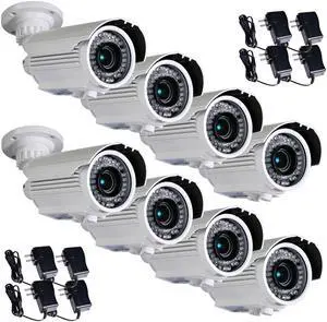 VideoSecu 8 Pack Outdoor Weatherproof Indoor Security Camera IR Day Night Vision Built-in 1/3 inch Sony CCD Effio 42 LEDs 700TVL 4 - 9mm Varifocal Lens with 8 Power Supply for CCTV Surveillance CMP