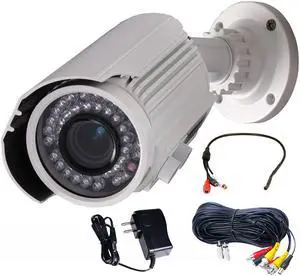VideoSecu Outdoor Weatherproof IR Day Night Vision Security Camera Built-in 1/3" Sony CCD Effio 700TVL 4 - 9mm Varifocal 42 LEDs with Power Supply, Cable and Audio Microphone for CCTV Surveillance A82
