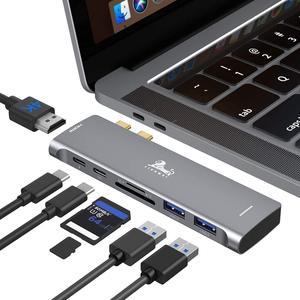 USB C Hub Adapter for MacBook Pro 2020, Multiport MacBook Pro USB Adapter HDMI MacBook Pro Dongle with 4K HDMI, 2 USB 3.0, TF/SD, USB-C 100W and Thunderbolt 3 for MacBook Pro Air