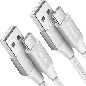 White USB A to USB C Cable 10ft 2-Pack Fast Charging Type C Charger Cord Braided for iPhone 16 15 Pro Max Plus for  Galaxy S24 S23 S22 S21 S20 S10 S10E Note 20 10 A15 A25 A35 A55