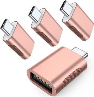 Upgrade 10Gbps USB C to USB 3.0 OTG Adapter (4 Pack) USB Type C Male to USB A Female Thunderbolt 4/3 to USB Converter for MacBook Pro/Air iPad iMac and More Type C Devices - Rose Gold