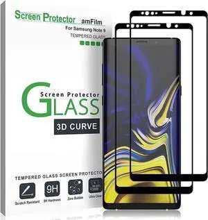Screen Protector for  Galaxy Note 9 Full Screen Coverage Screen Protector 3D Curved Tempered Glass Dot Matrix with Easy Installation Tray (Black) 2 Pack