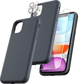 TOCOL [5 in 1] Designed for iPhone 11 Case, with 2 Pack Screen Protector + 2 Pack Camera Lens Protector, Liquid Silicone Slim Shockproof Case with [Anti-Scratch] [Drop Protection],Space Gray