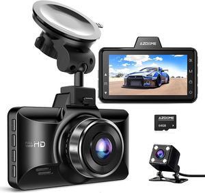 Dual Dash Cam Front and Rear, 3 inch 2.5D IPS Screen Free 64GB Card Car Driving Recorder, 1080P FHD Dashboard Camera, Waterproof Backup Camera Night Vision, Park Monitor, G-Sensor, for Car Taxi