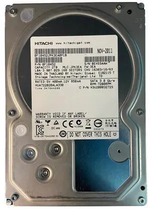 Hitachi Ultrastar A7K2000 2TB HUA722020ALA330 (0F10942) 2TB 32MB Cache 7200RPM SATA2 Enterprise Hard Drive - OEM w/ 1 Year Warranty