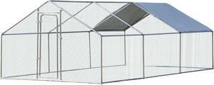 GIAS Large Galvanized Metal Chicken Run Cage Coop with Cover Walk-In Pen Perfect for Outdoor Backyard Use - 19.7' L x 9.83' W x 6.4' H