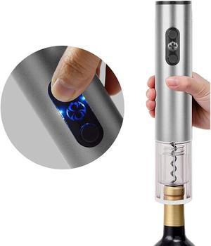 Wine Bottle Opener with Foil Wine Cutter, Electric Corkscrew, 4 AA Battery Operated Opener One Touch Operation and LED Indicator, Compact & Portable Perfect for Travel, Silver