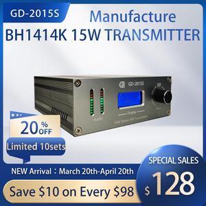 GD-2015S 15W Wireless FM Broadcast Transmitter Stereo Radio Station AUX Input for Campus Car Drive-in Church Cinemas Car Theater Advertisement FM Transmitter
